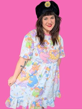 Handmade, Upcycled Vintage Popples Bed Sheet Dress Oversized S-M, Fitted L-XL